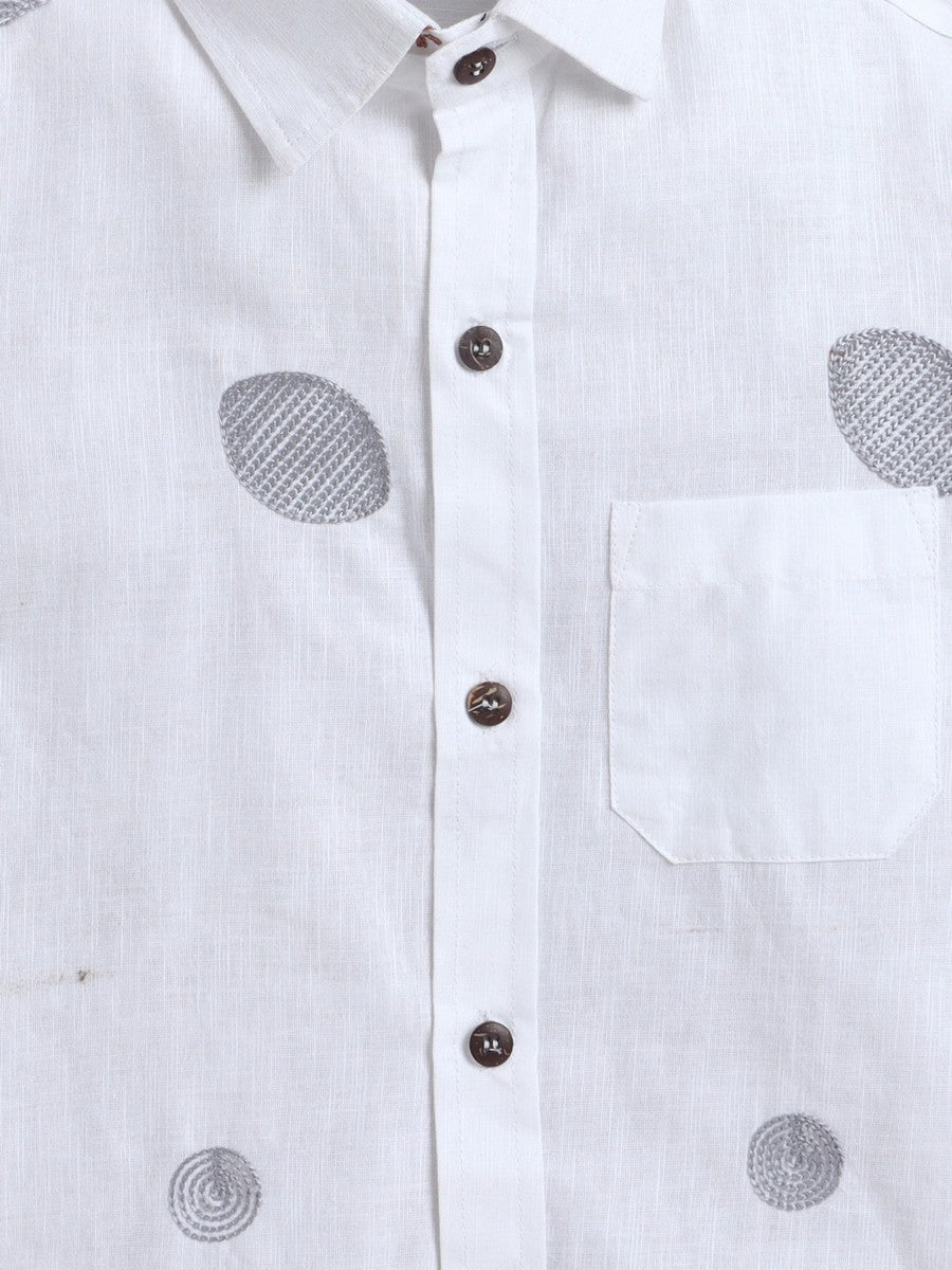BAATCHEET Cottton Half Sleeves Embroided Shirt- White