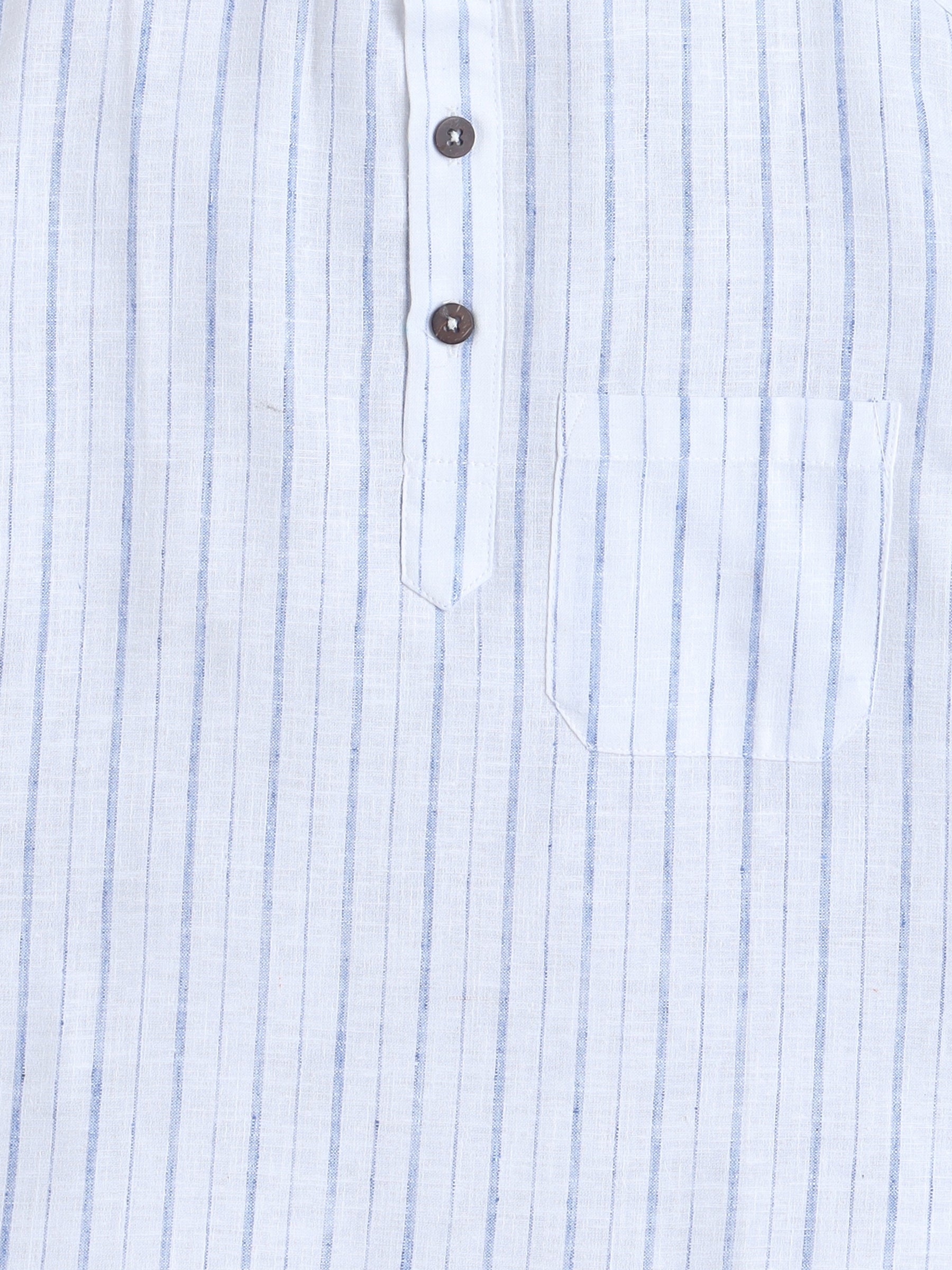BAATCHEET Cotton Linen  Half Sleeves Striped  Shirt Style Kurta  -White