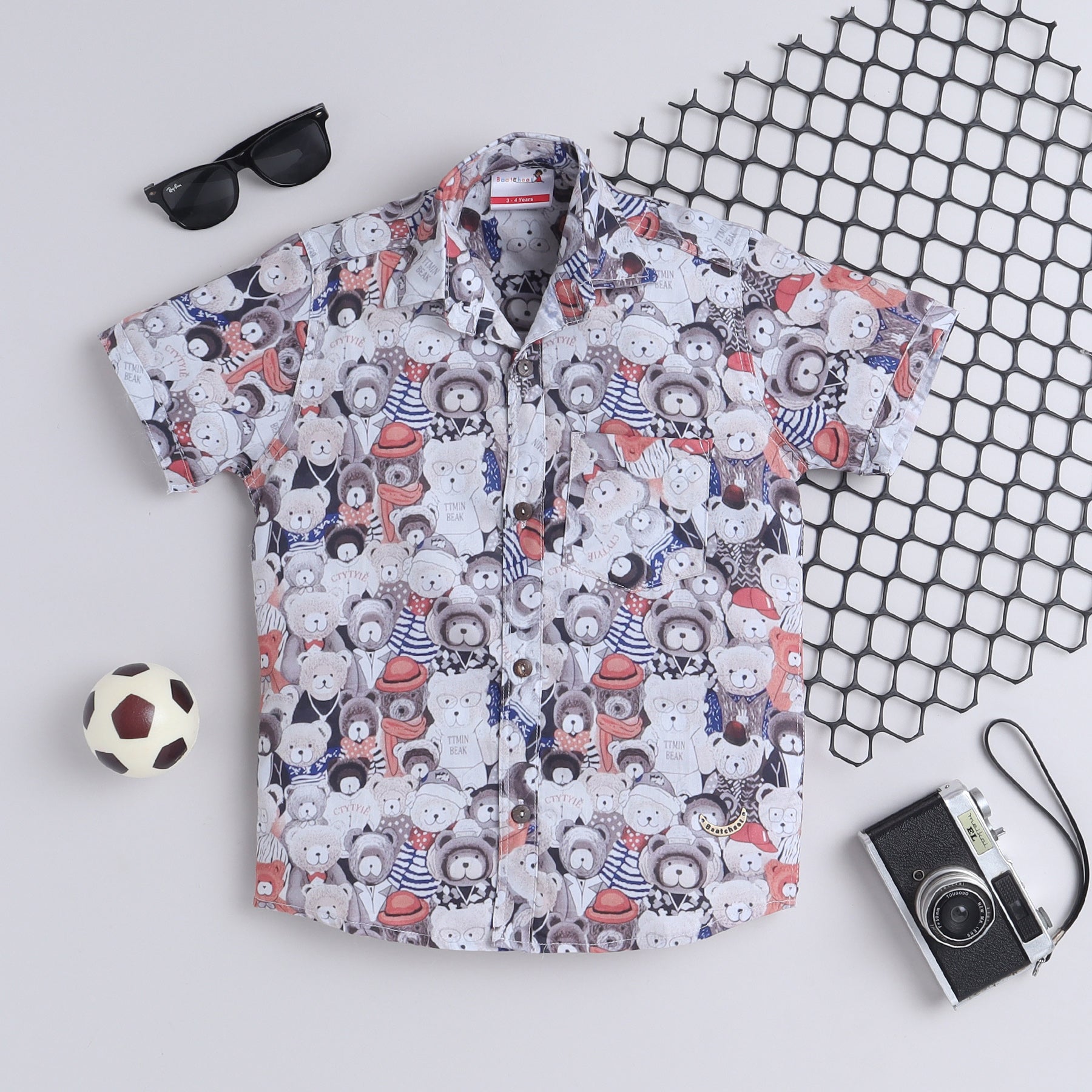 BAATCHEET Cottton Woven Half Sleeves Cute Cartoon Printed Shirt  - White