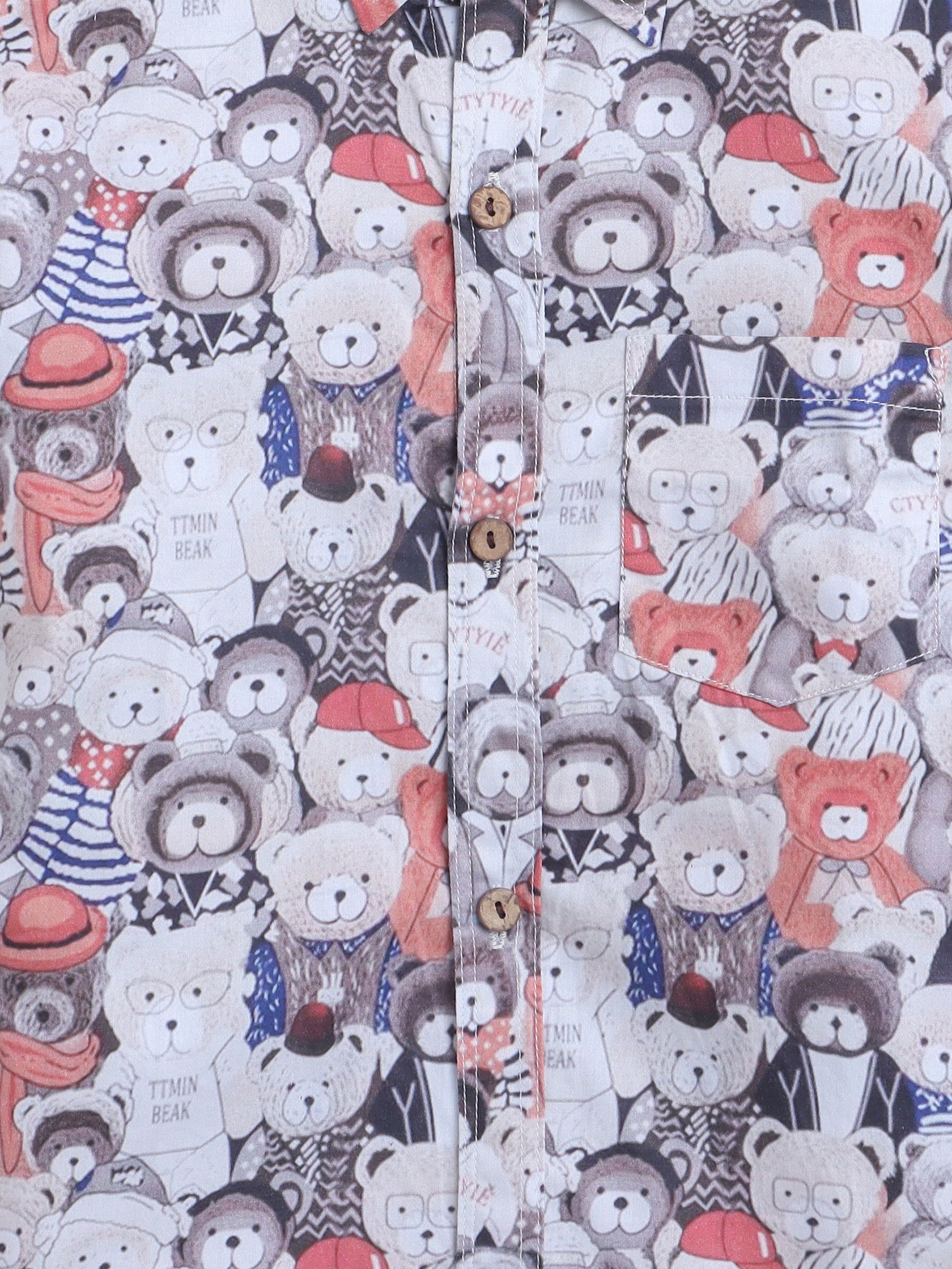 BAATCHEET Cottton Woven Half Sleeves Cute Cartoon Printed Shirt  - White