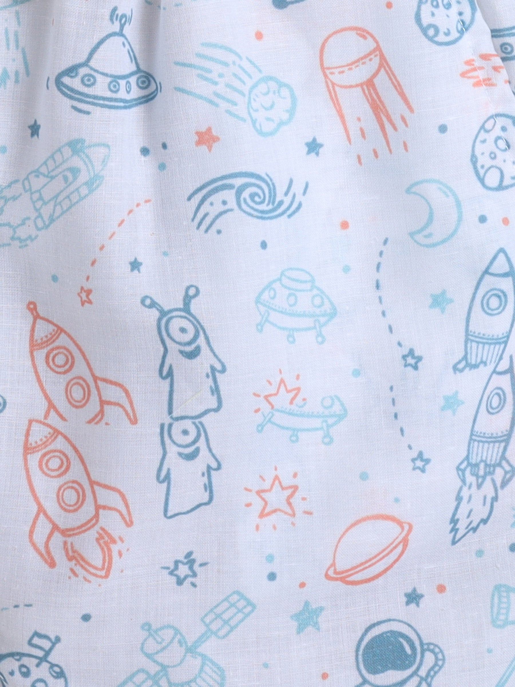 BAATCHEET Cottton Woven Half Sleeves Space Printed  Shirt With Shorts Set - White