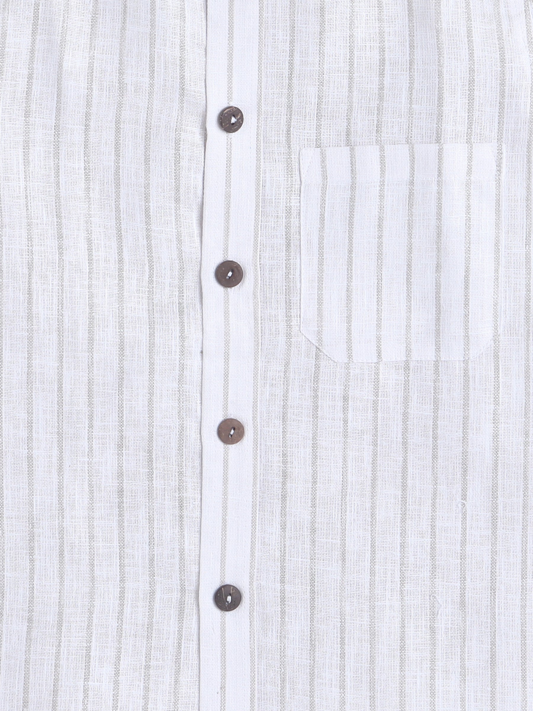 BAATCHEET Cotton Linen  Half Sleeves Striped Shirt  - White