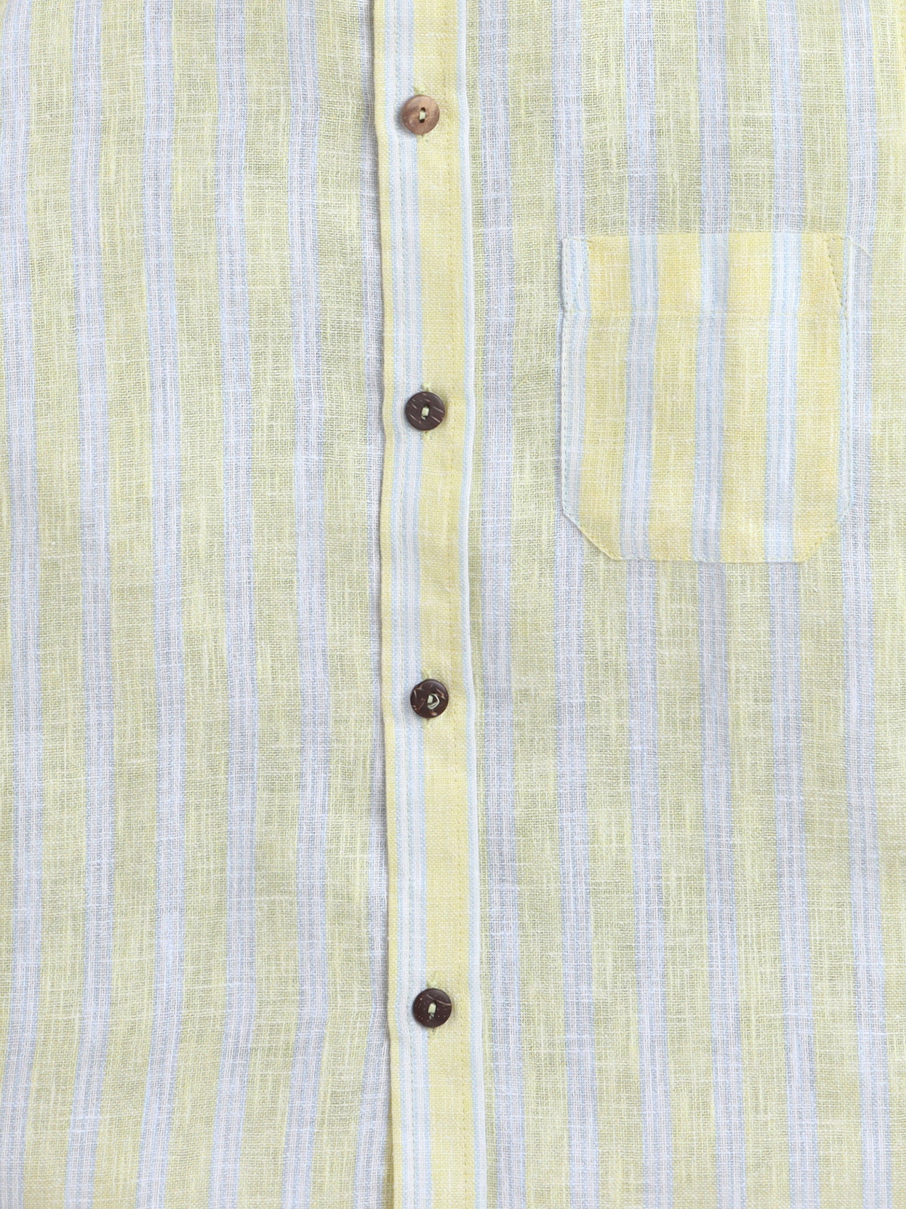BAATCHEET Cottton Linen Woven Full Sleeve Striped Shirt - Yellow