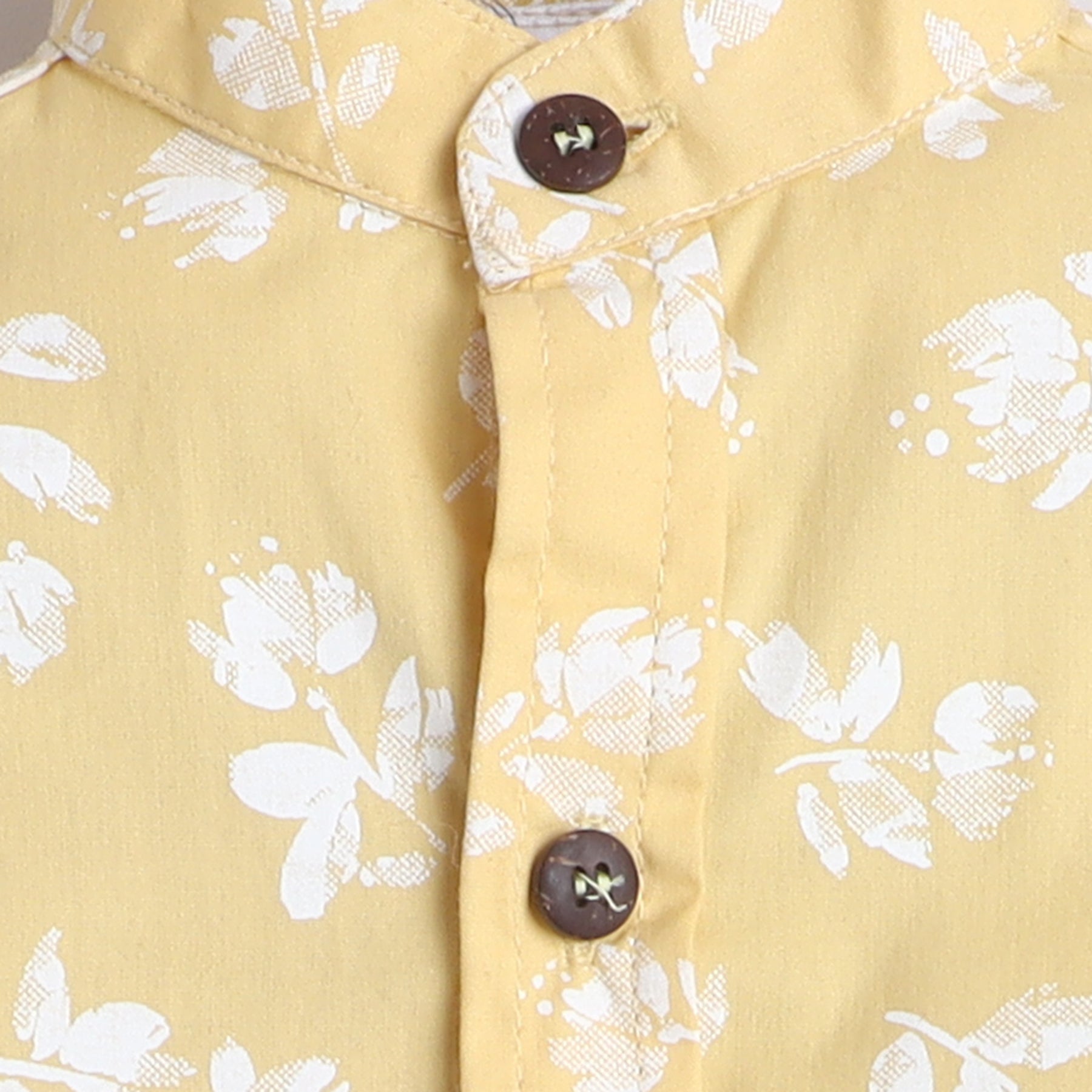 BAATCHEET Cotton Full Sleeves Flower Printed Shirt With Attached T-Shirt- Yellow